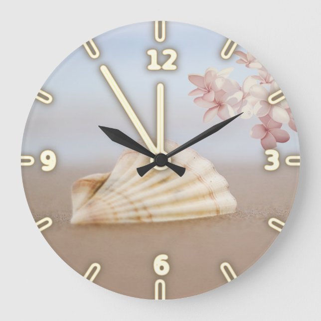 Reloj Redondo Grande Playa Tropical, Concha de Mar, Plumeria (Anverso)