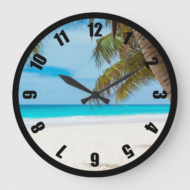 Reloj Redondo Grande Playa tropical de la turquesa (Anverso)