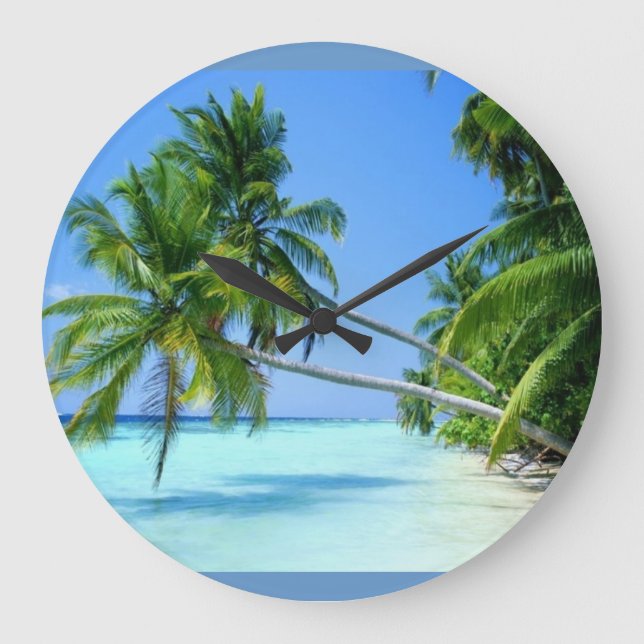 Reloj Redondo Grande ¡Playa Tropical Palm! (Anverso)