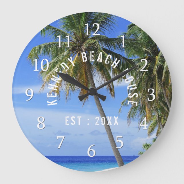 Reloj Redondo Grande Playa Tropical Palm Tree (Anverso)
