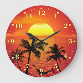 Reloj Redondo Grande Playa Tropical Sunset Ocean Palm Trees |