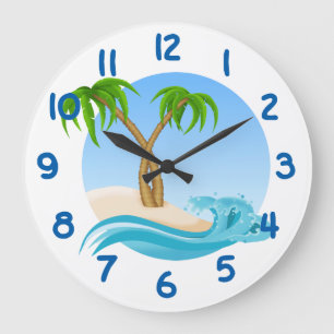 Reloj Redondo Grande Playa y palmeras de la diversión tropicales