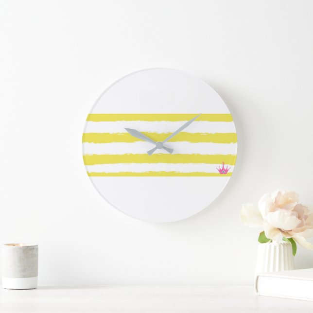 Reloj Redondo Grande Playful yellow stripes with a crown. Wall clock  (Hogar)