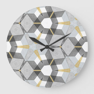 Reloj Redondo Grande Plaza hexagonal colorida: caleidoscopio geométrico