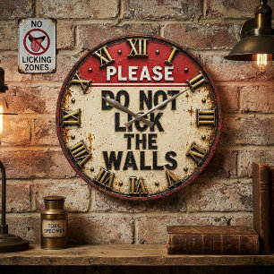Reloj Redondo Grande Please Do Not Lick the Walls Funny Vintage 