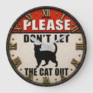 Reloj Redondo Grande Please Don't Let the Cat Out Funny Black Cat