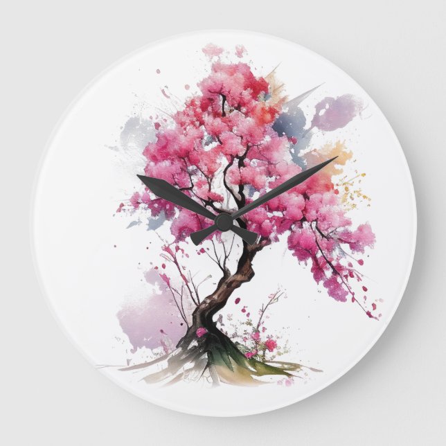 Reloj Redondo Grande Pleno florecimiento Sakura Cherry Blossom Tree acu (Anverso)