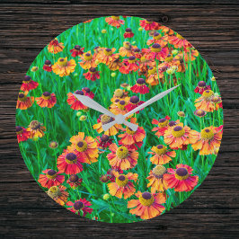 Reloj Redondo Grande Plétanos de Helenium Rojo y Naranja