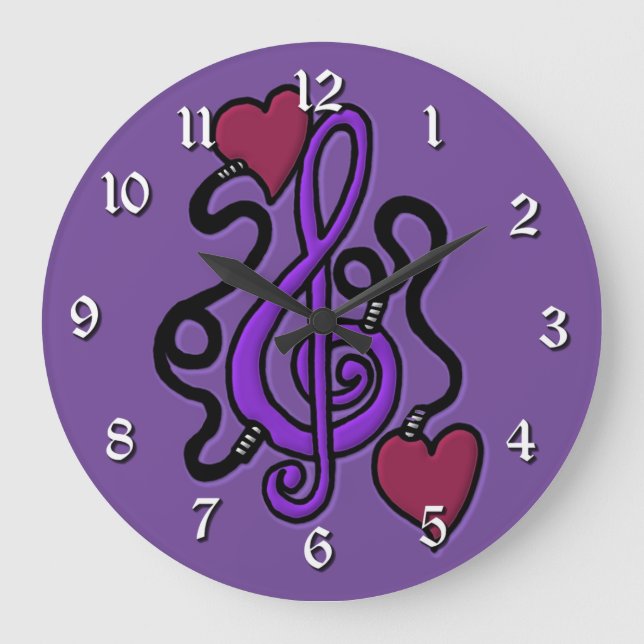 Reloj Redondo Grande Plugged In To Music Purple Note Wall Clock (Anverso)