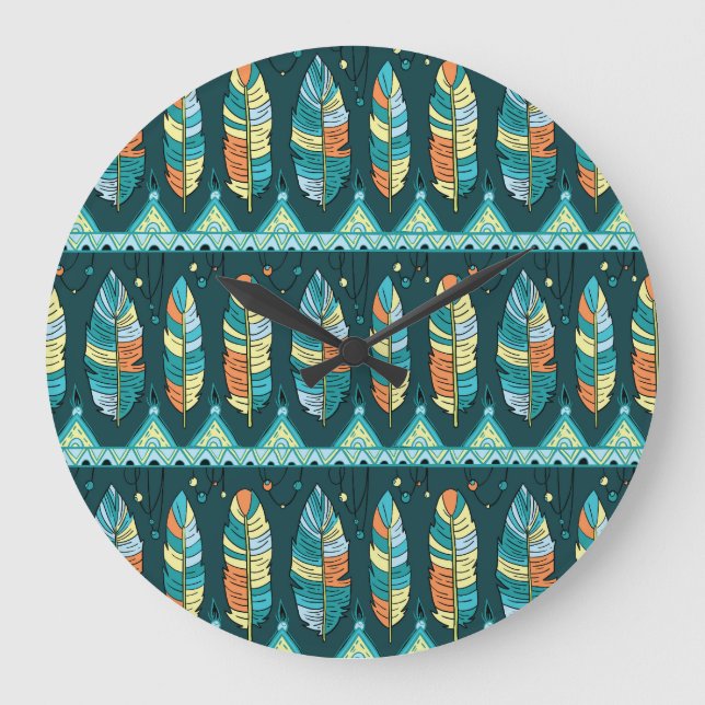 Reloj Redondo Grande Pluma colorida, patrón de textura interminable (Anverso)