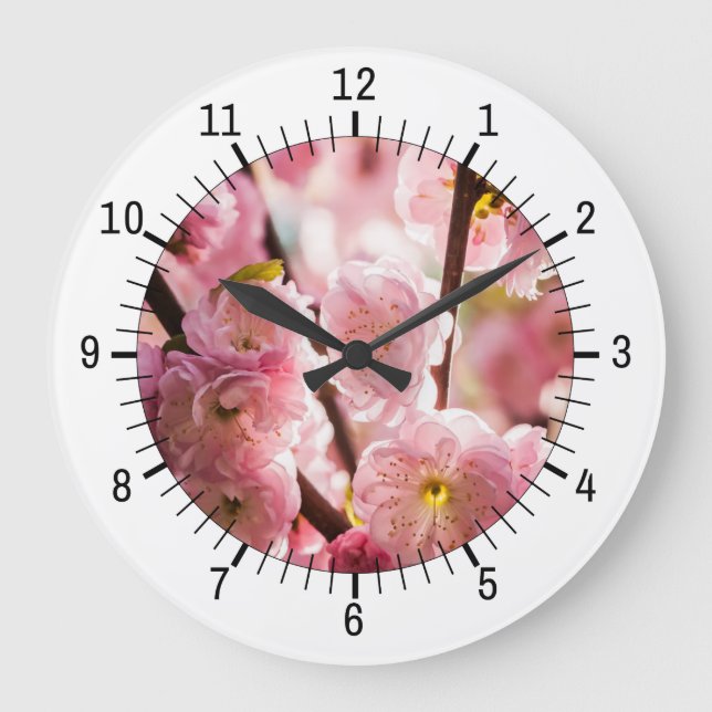 Reloj Redondo Grande Pluma de flores - Paradismo rosa (Anverso)
