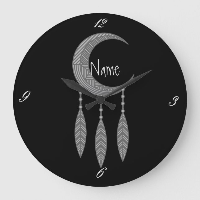 Reloj Redondo Grande Pluma de luna media luna plateada Thunder_Cove (Anverso)