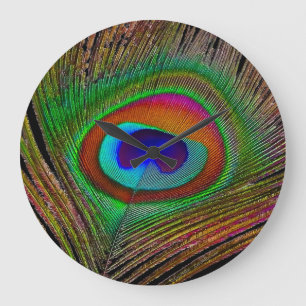 Reloj Redondo Grande Pluma de pavo real de cobre vibrante