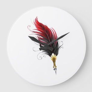 Reloj Redondo Grande Pluma de plumas rojas con nido de oro