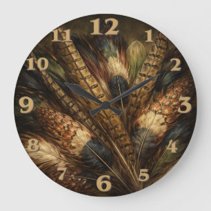 Reloj Redondo Grande Pluma intrincada de faisán en primer plano
