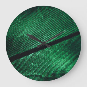 Reloj Redondo Grande Pluma Verde, Hermosa Textura De Patrón.
