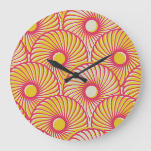 Reloj Redondo Grande plumas asiáticas, escalas de color rojo naranja, s