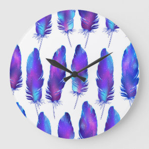 Reloj Redondo Grande Plumas con textura espacial, patrón mágico.