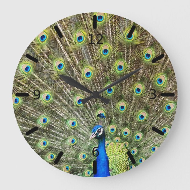 Reloj Redondo Grande Plumas de pavo real (Anverso)
