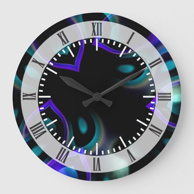 Reloj Redondo Grande Plumas del pavo real del fractal (Anverso)