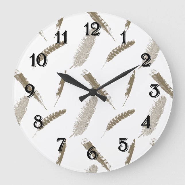 Reloj Redondo Grande Plumas Doradas (Anverso)