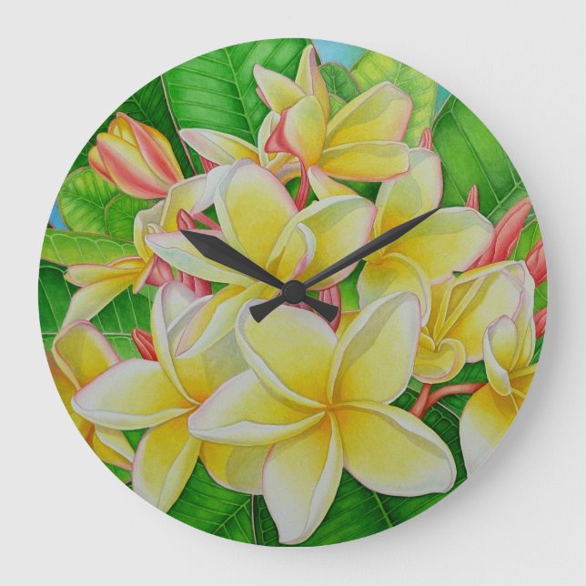 Reloj Redondo Grande Plumeria hawaiana (Anverso)