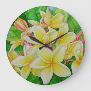Reloj Redondo Grande Plumeria hawaiano