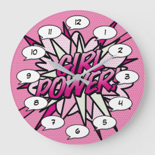 Reloj Redondo Grande PODER FEMENINO Cómic Arte Pop Rosa