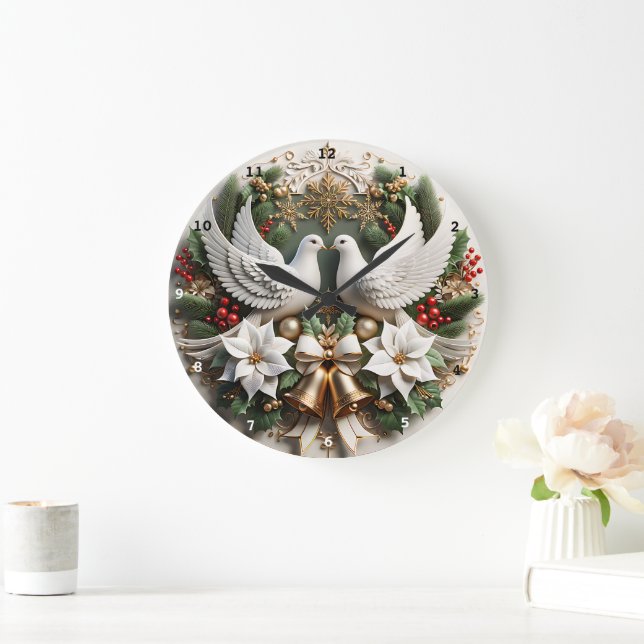 Reloj Redondo Grande Poinsettias pacíficas Pared de Navidades elegantes (Hogar)