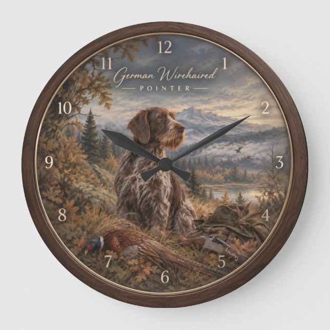 Reloj Redondo Grande Pointer Alemán de Pelo Cargado (Anverso)
