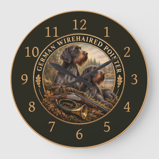 Reloj Redondo Grande Pointer Alemán de Pelo Cargado (Anverso)