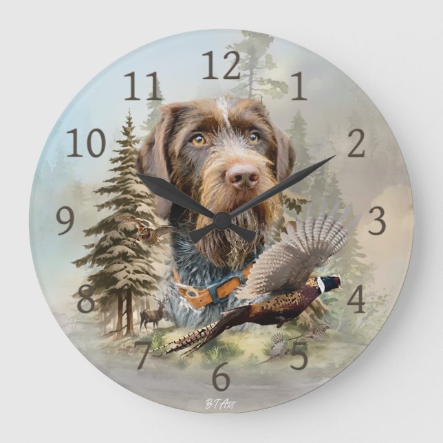Reloj Redondo Grande Pointer Alemán de Pelo Cargado (Anverso)