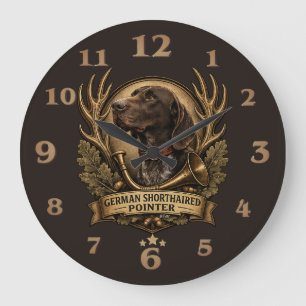 Reloj Redondo Grande Pointer Alemán de Pelo Corto, Arte de Cuerno de Ca