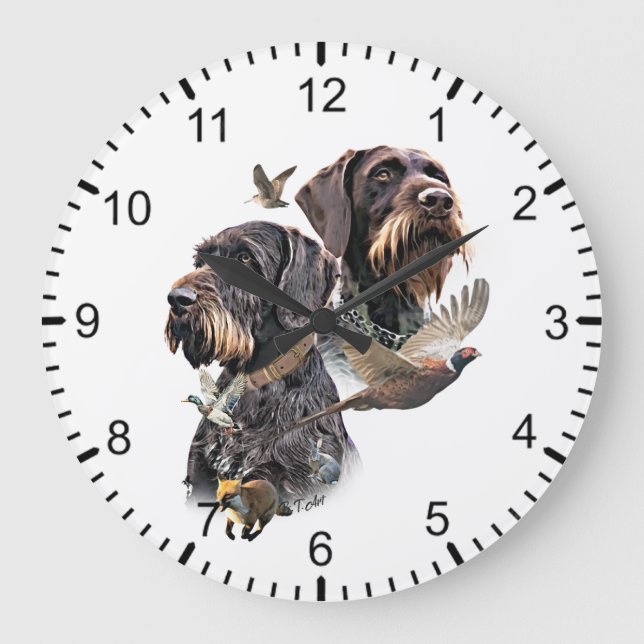 Reloj Redondo Grande Pointer de pelo duro alemán (Anverso)