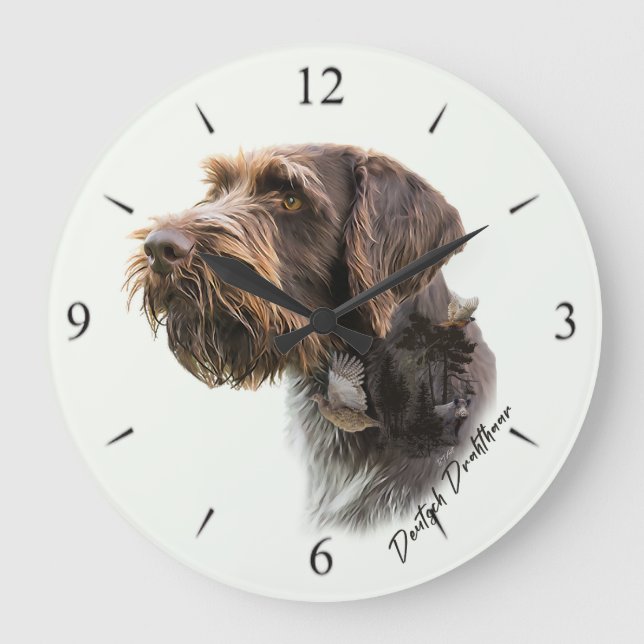 Reloj Redondo Grande Pointer de pelo duro alemán (Anverso)