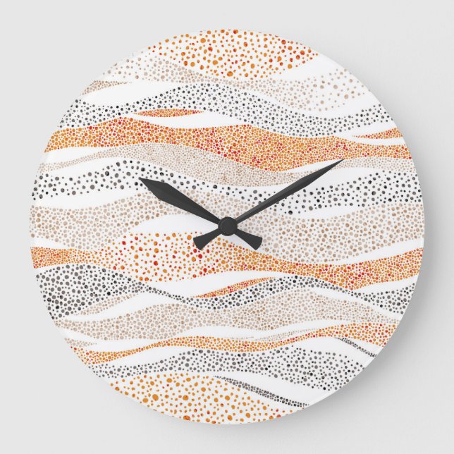 Reloj Redondo Grande Pointillism Wavy Polka: Textil de Doodle lindo (Anverso)