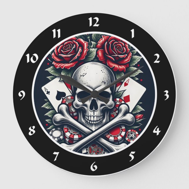 Reloj Redondo Grande Poker Skull Clock (Anverso)