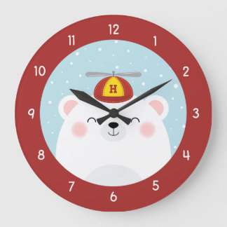 Reloj Redondo Grande Polar Bear in a Propeller Hat with Initial