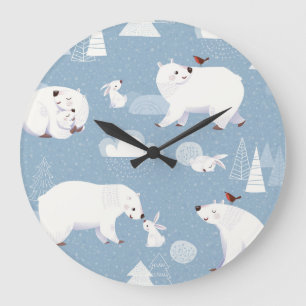 Reloj Redondo Grande Polar Bears Winter Vintage