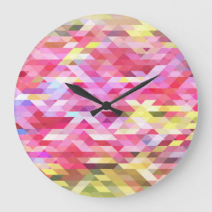 Reloj Redondo Grande Poligonal digital, pink abstract vintage.