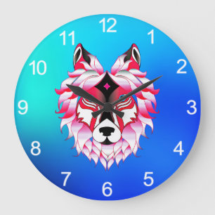 Reloj Redondo Grande Polígono de cabeza de lobo rosa-24531