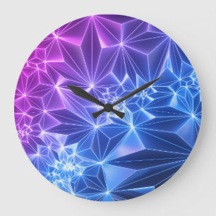 Reloj Redondo Grande Polígono Neón: Azul Rosa 3D.