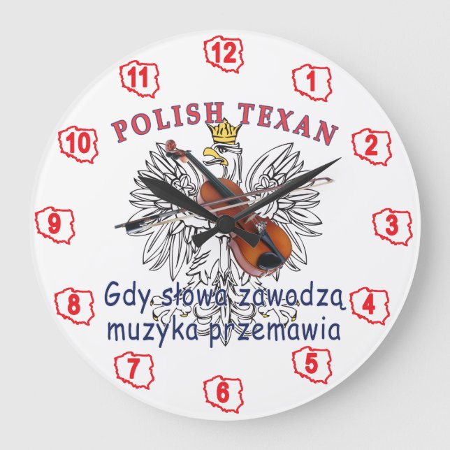 Reloj Redondo Grande Polish Texan Eagle Music Speaks (Anverso)