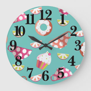Reloj Redondo Grande Polka Dot Cups Donuts Lemons Grapefruits