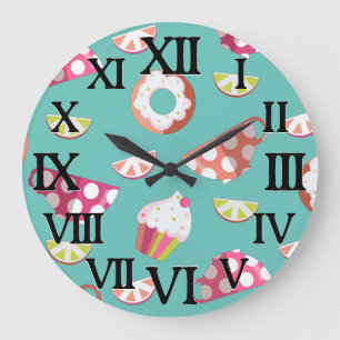 Reloj Redondo Grande Polka Dot Cups Donuts Lemons Grapefruits