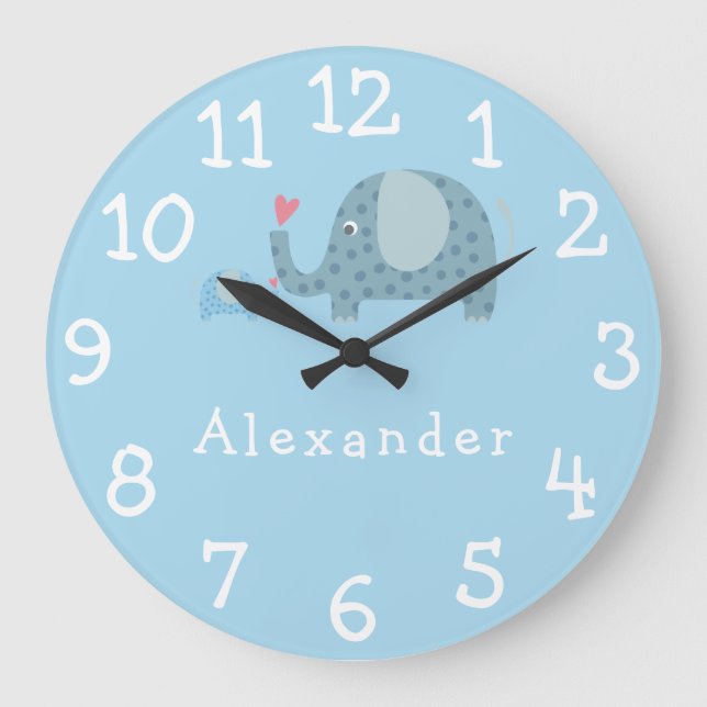 Reloj Redondo Grande Polka Dot Elephants Personalised Nursery (Anverso)