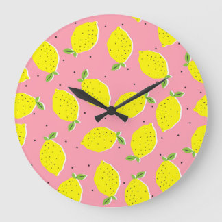 Reloj Redondo Grande Polka rosa caótica de los lémulos: patrón cítrico