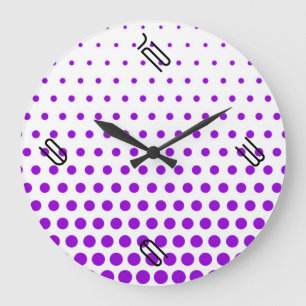 Reloj Redondo Grande Polka Violeta Punto Blanco Moderno