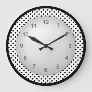 Reloj Redondo Grande Polkadot moderno blanco y negro