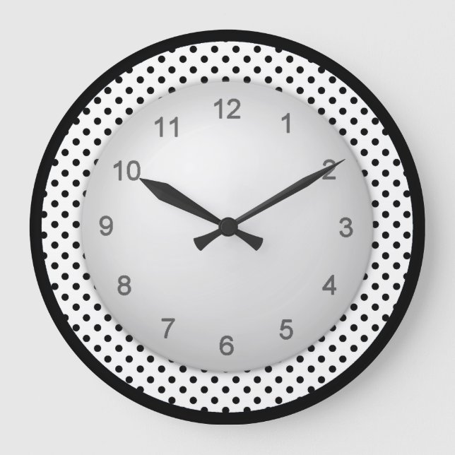 Reloj Redondo Grande Polkadot moderno blanco y negro (Anverso)